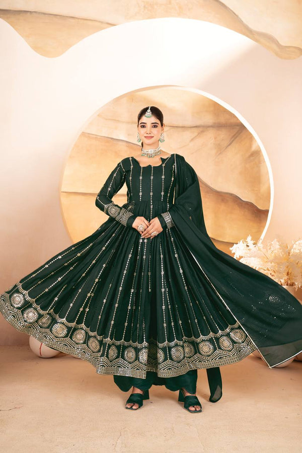 Tehzeeb Green Mehfil Ready Multi Thread Embroidered Work Anarkali Set