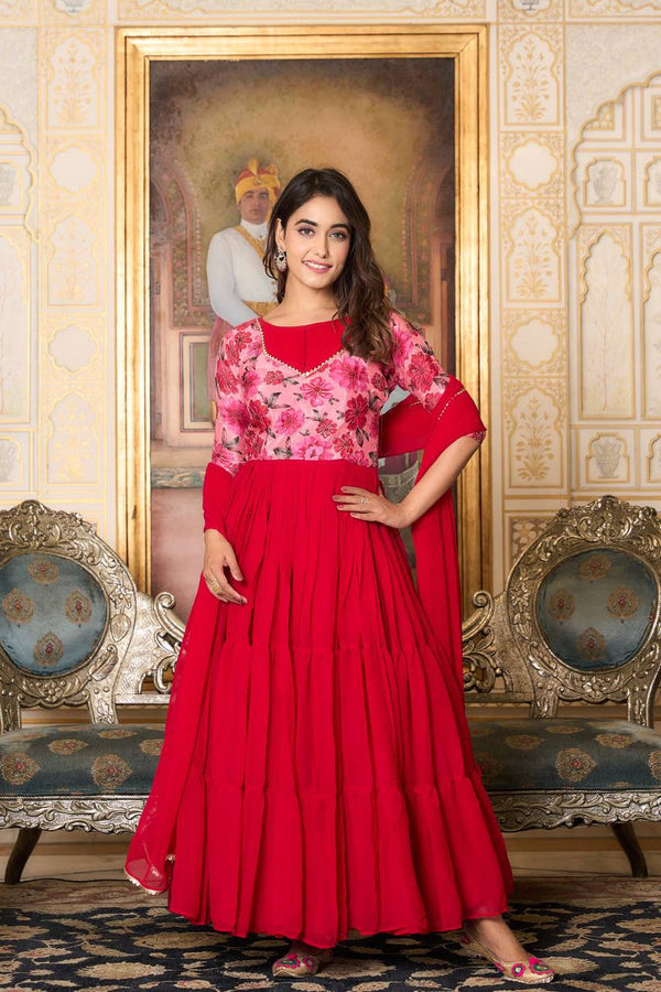 Heavy Position Printed Fox Georgette Gown & Duptta Set