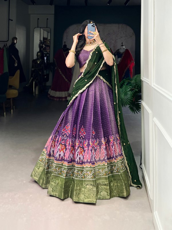 Traditional Multicolor Threadwork and Contrast Dupatta Banarasi Style Lehenga Choli