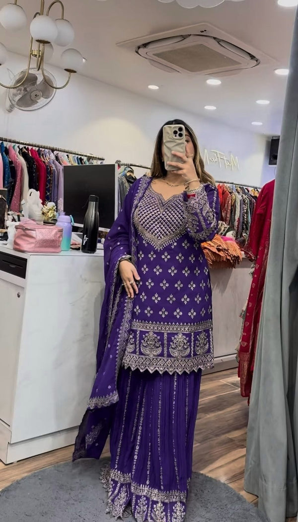 Zeenat Royal Violet  Silver Thread Embroidery Patiala Suit Set