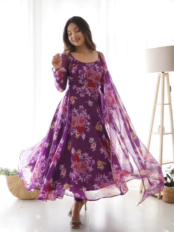 New Purple Colour Flower Print Gown Design NKB-20
