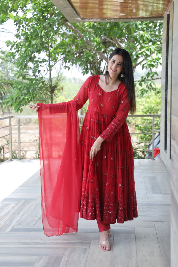 Radhika Maroon Coloured Anarkali Suit Set