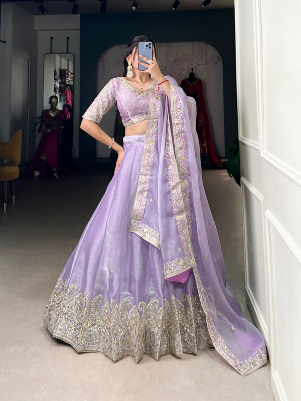 Festive Flares Sequins Embroidery Work Burberry Silk Lehenga Choli