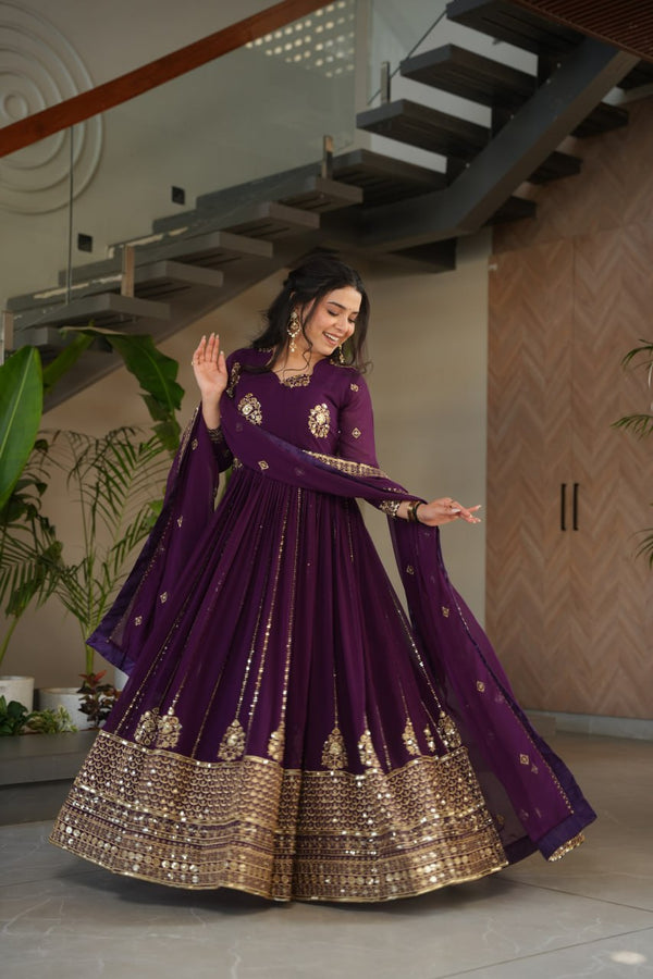 Yakshita Embroidered Golden Zari Anarkali Gown
