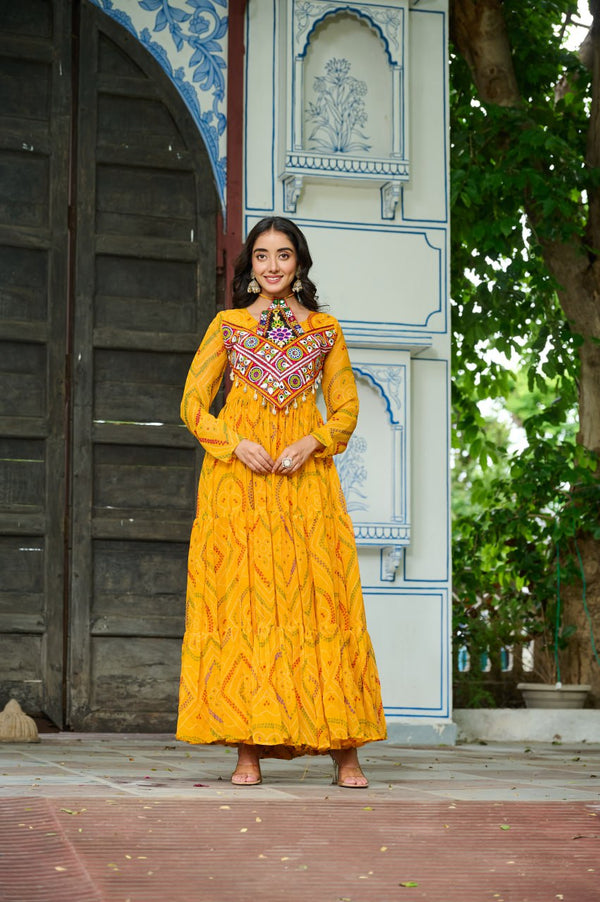Garba Glamour Bandhani Print Stylist Gown