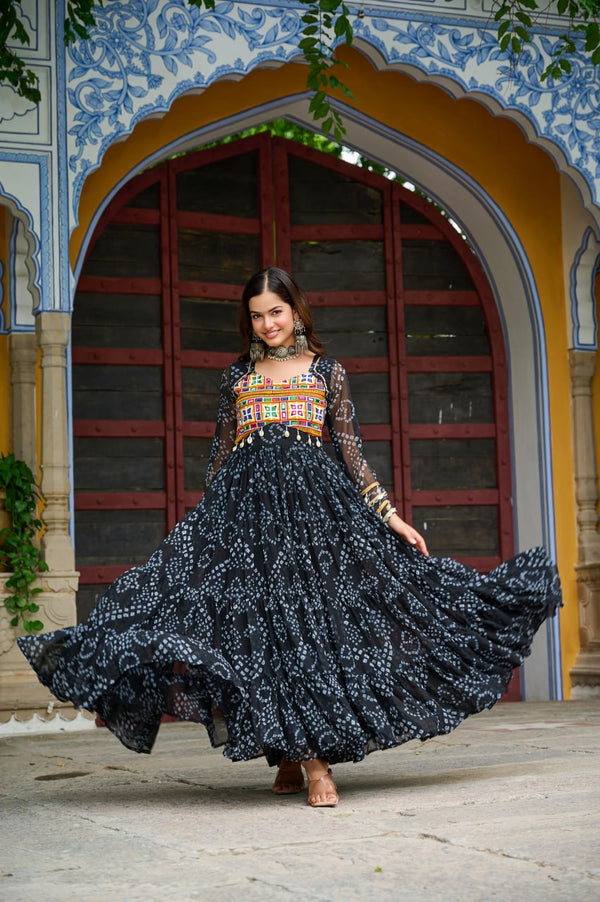 Vihana Navratri Queens Mirror Magic Bandhani Anarkali Set