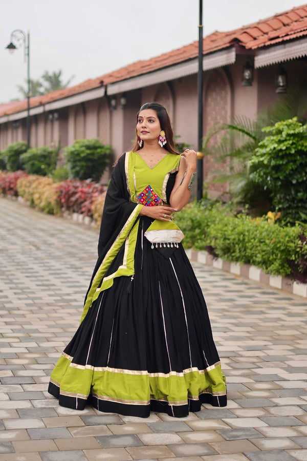 Sruti Pure Cottan Black & Olive Fusion Lehenga Choli