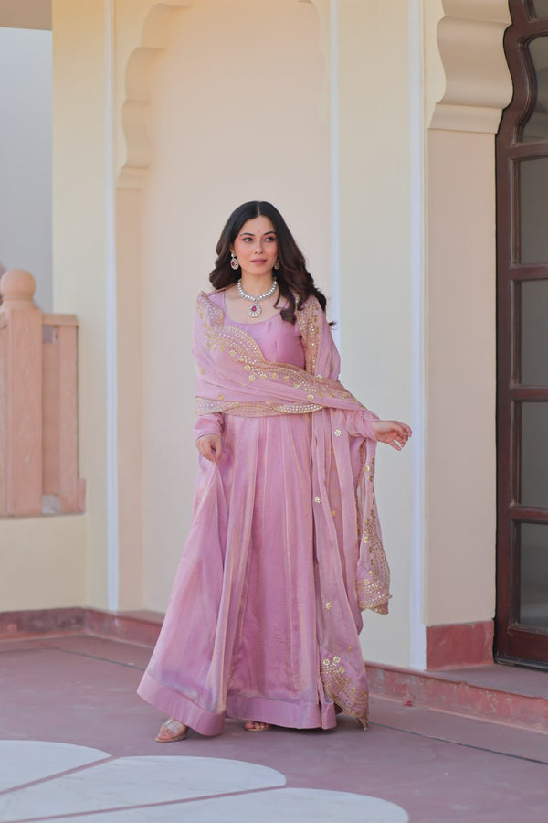 Varnika Fendy Chiffon gown with Sequins-Multi Embroidered Work Dupatta
