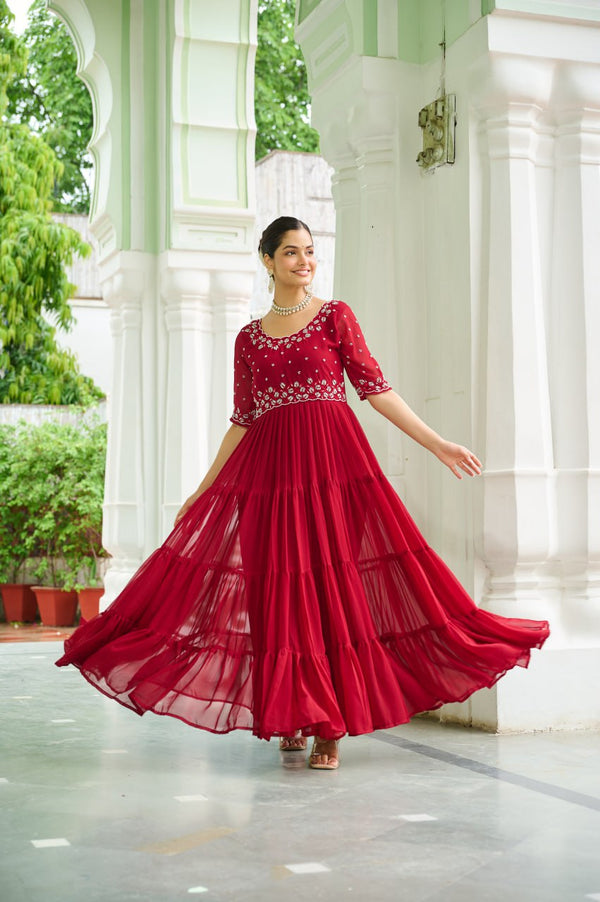 Ruchika Maroon & Teal Designer Anarkali Gown