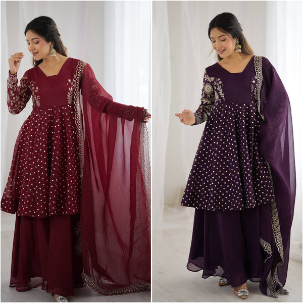 Gulnaar Embroidery Sequence Work Suit Set