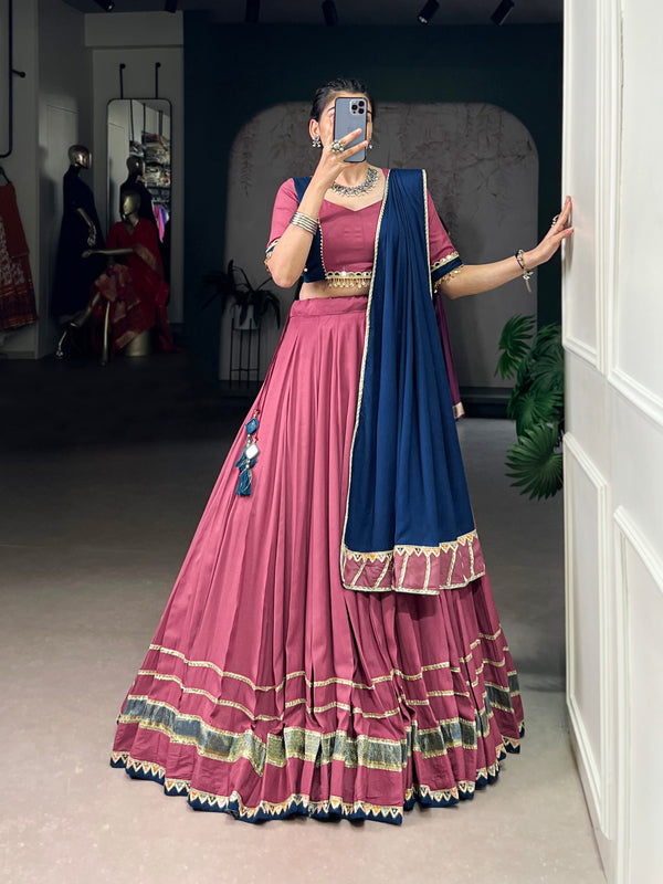 Kiyara Majestic Wine Hue Lehenga with Blue Dupatta