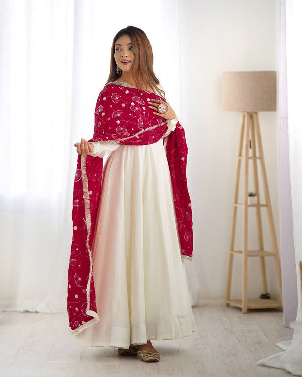 Prishita White Beauty Flowing Anarkali Gown