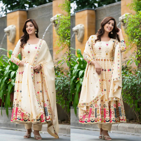 Yashvi Glow Cream Embroidered Anarkali Suit