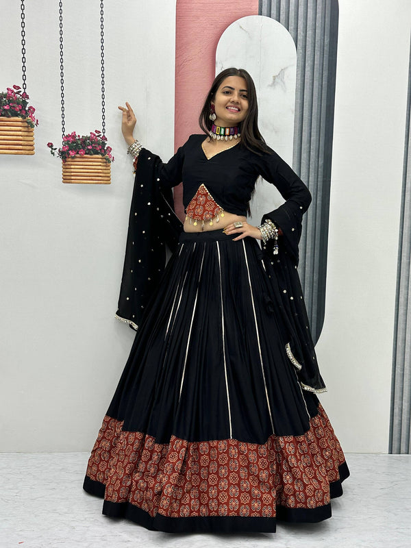 Grishma Midnight Charm Black & Rust Printed Lehenga Set