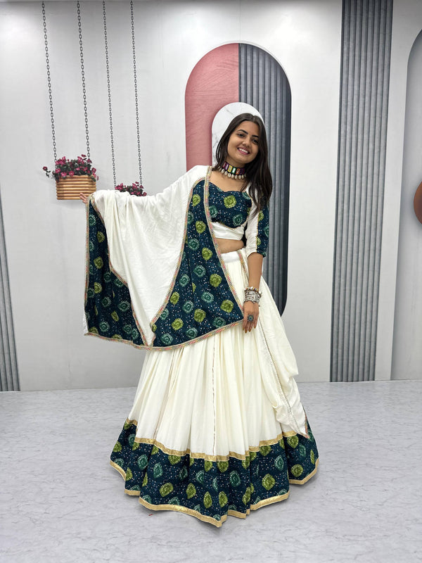Ridhima Royal Elegance White & Indigo Bandhej Lehenga Set