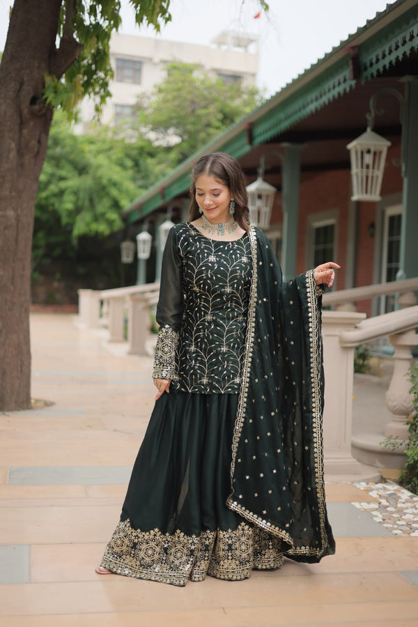 Sequins & Thread Embroidered work Rangoli Silk Kurti Plaazo Set