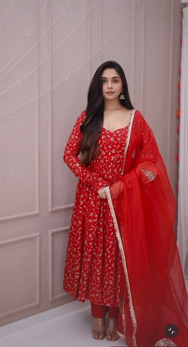 Ruby Radiance Ensemble Anarkali Gown