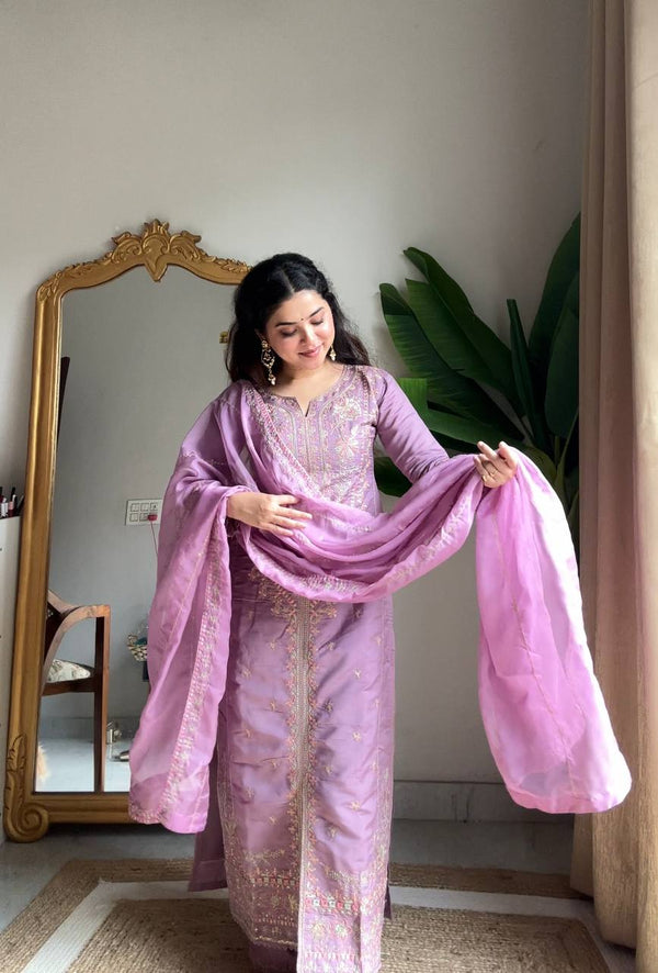 Neha Lavender Noor Embroidered Suit Set