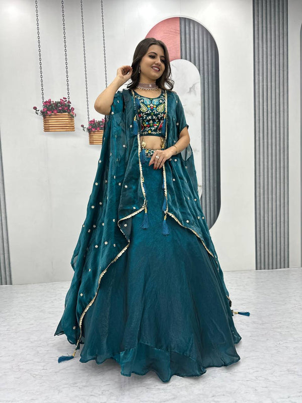 Vaidehi  Embroidered Crop Top With Floral Lahenga Choli