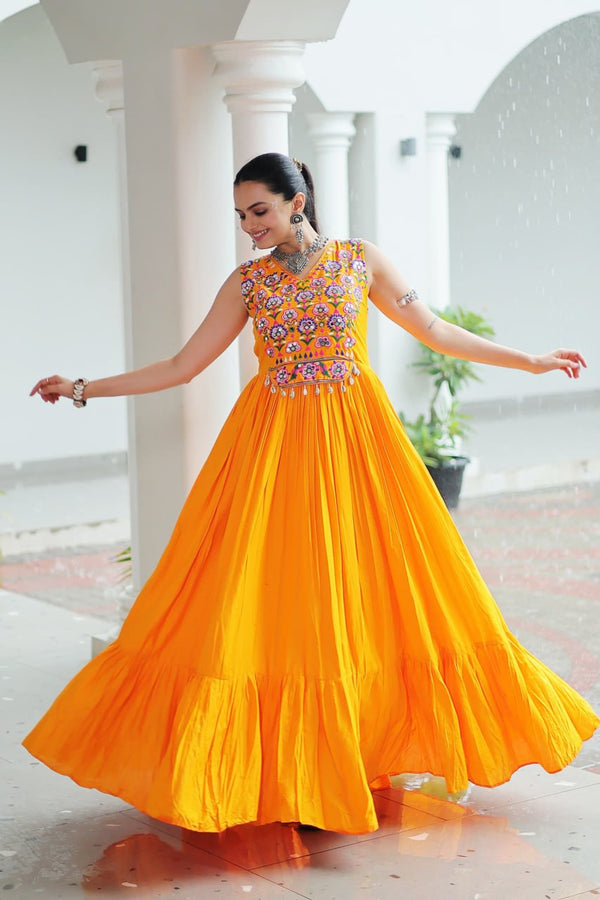 Kavisha Kutchi Gamthi Thread Embroidered Mirror Work Anarkali Gown