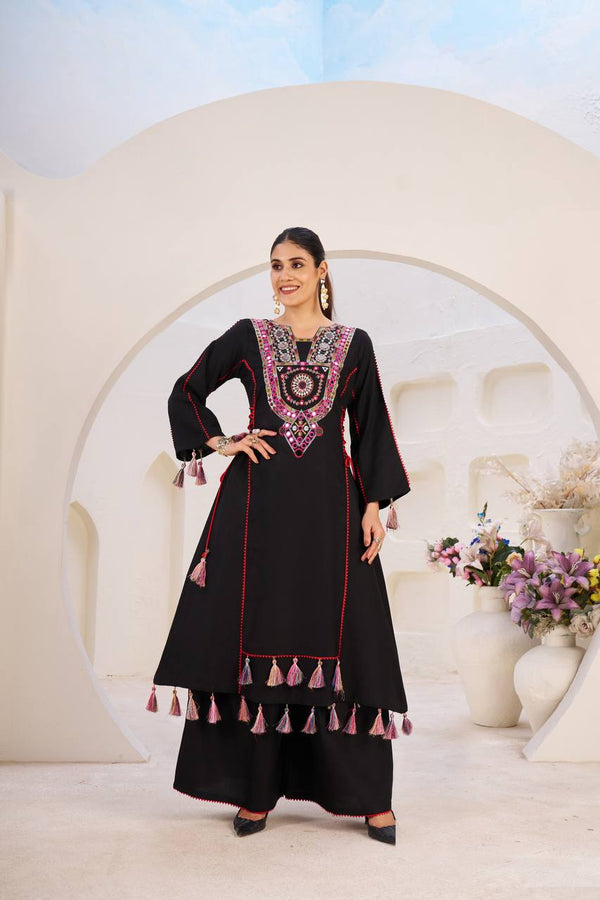 Rishika Pure  Cottan Mirror Tassel Co-ord Set