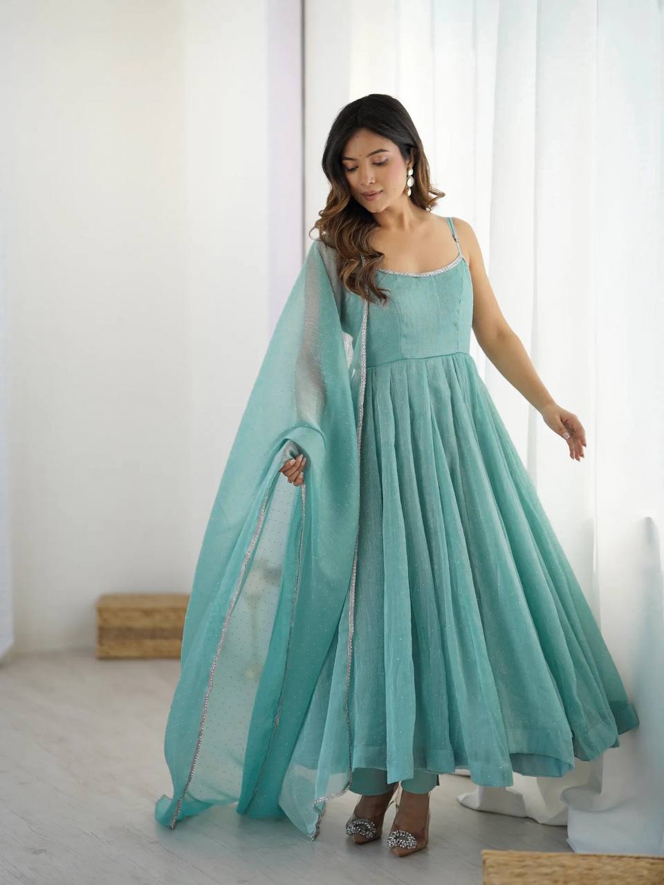 Mint Grace Silk Anarkali Set – Joozo Wear